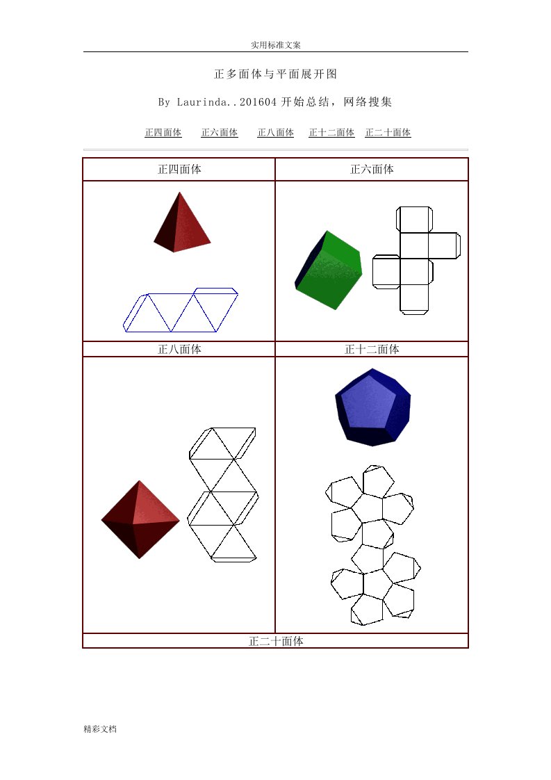 正多面体与平面展开图