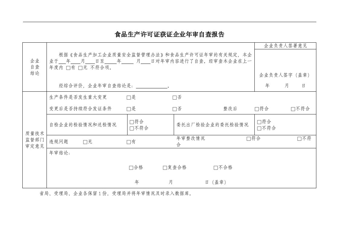 食品生产许可证获证企业年审自查报告