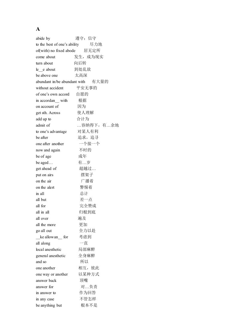 英语专业四词汇表词组汇总