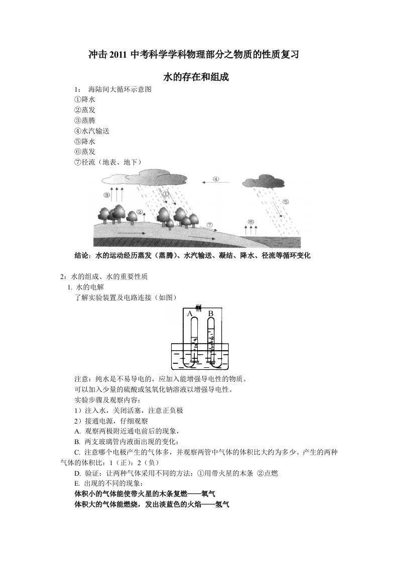 冲击2011中考科学学科物理部分之物质的性质复习