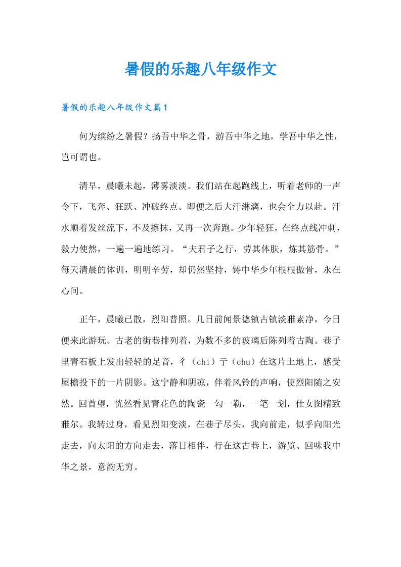 暑假的乐趣八年级作文