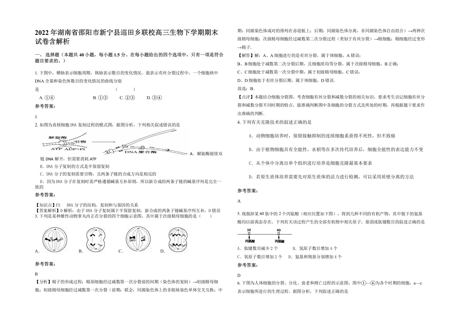 2022年湖南省邵阳市新宁县巡田乡联校高三生物下学期期末试卷含解析