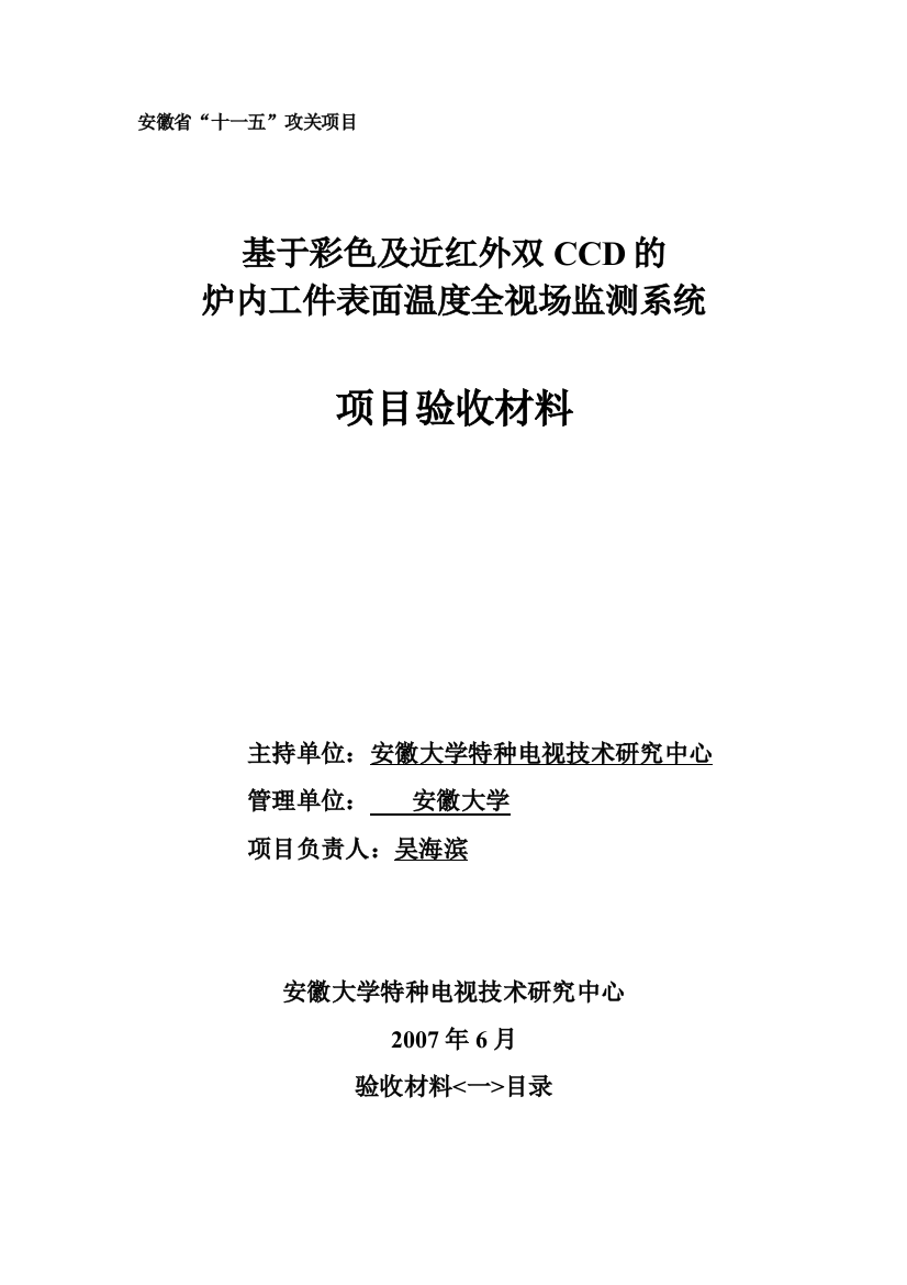 基于彩色及近红外双CCD的炉内工件表面温度全视场监测系统验收资料