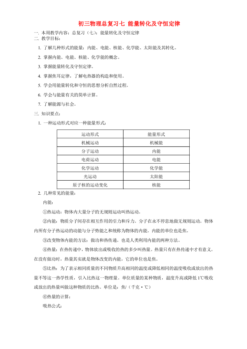 （小学中学试题）华东师大版初三物理总复习七