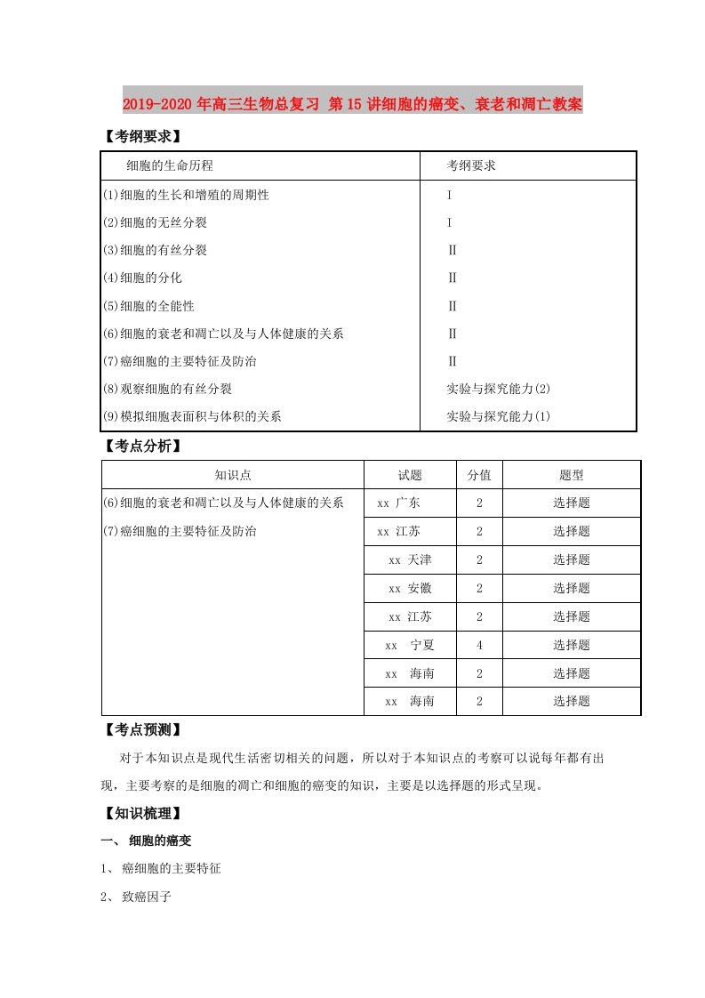 2019-2020年高三生物总复习