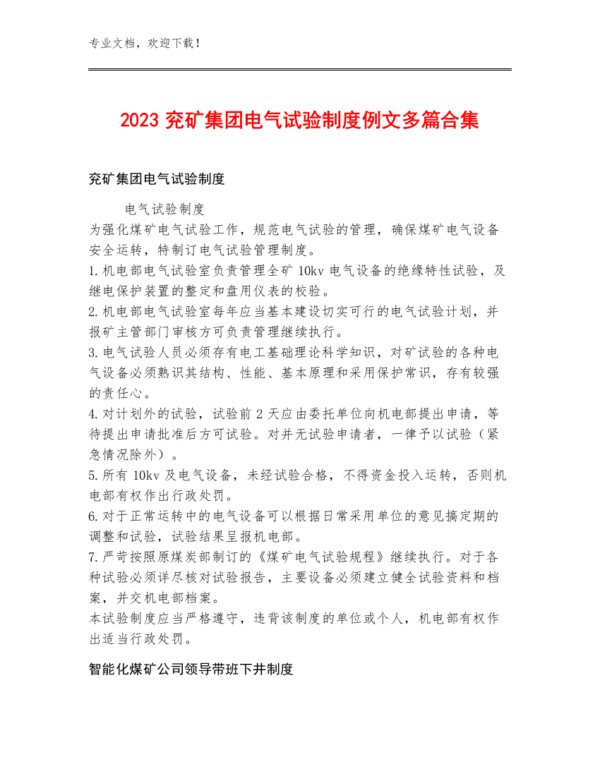 2023兖矿集团电气试验制度例文多篇合集