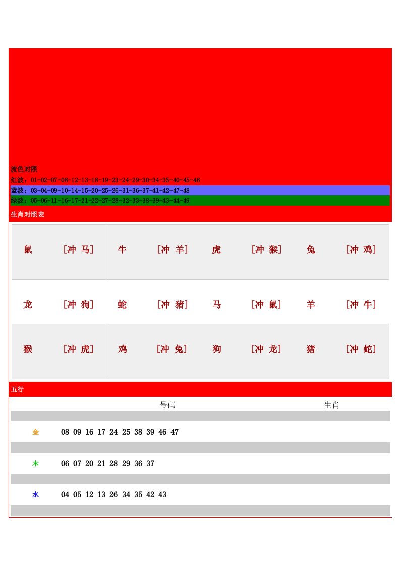 波色对照