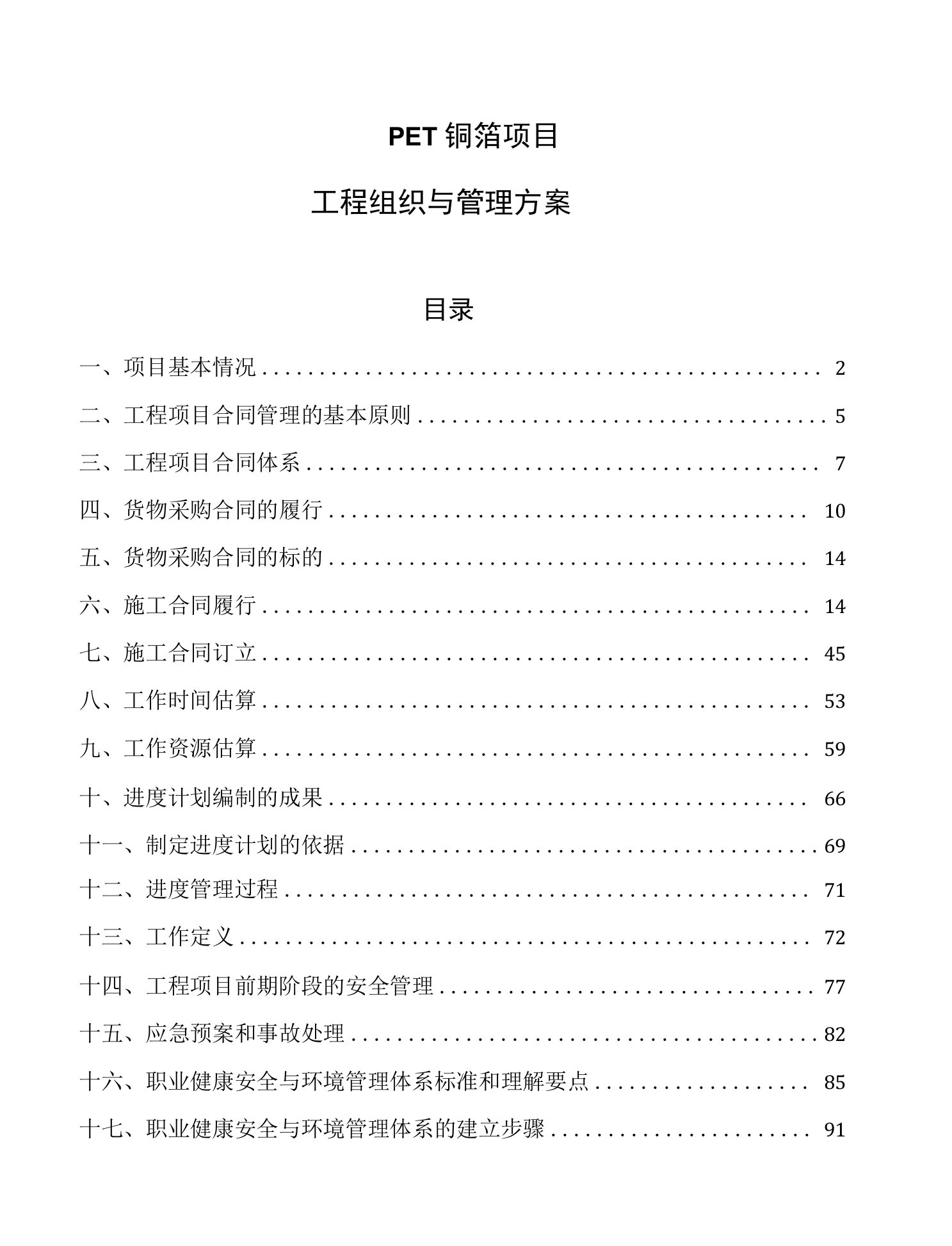 PET铜箔项目工程组织与管理方案