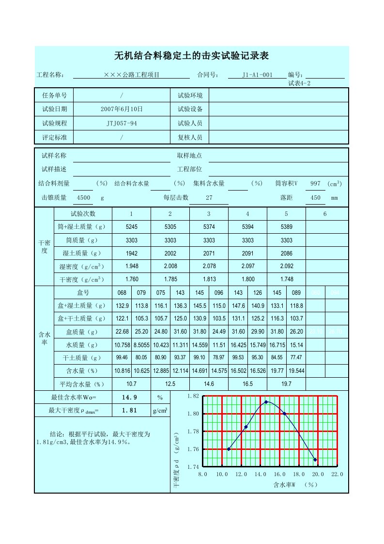 无机结合料稳定土的击实试验(自动试算表)