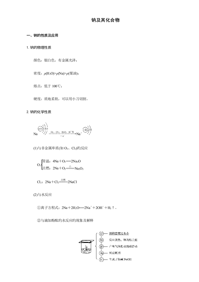 2023年钠及其化合物知识点一轮复习