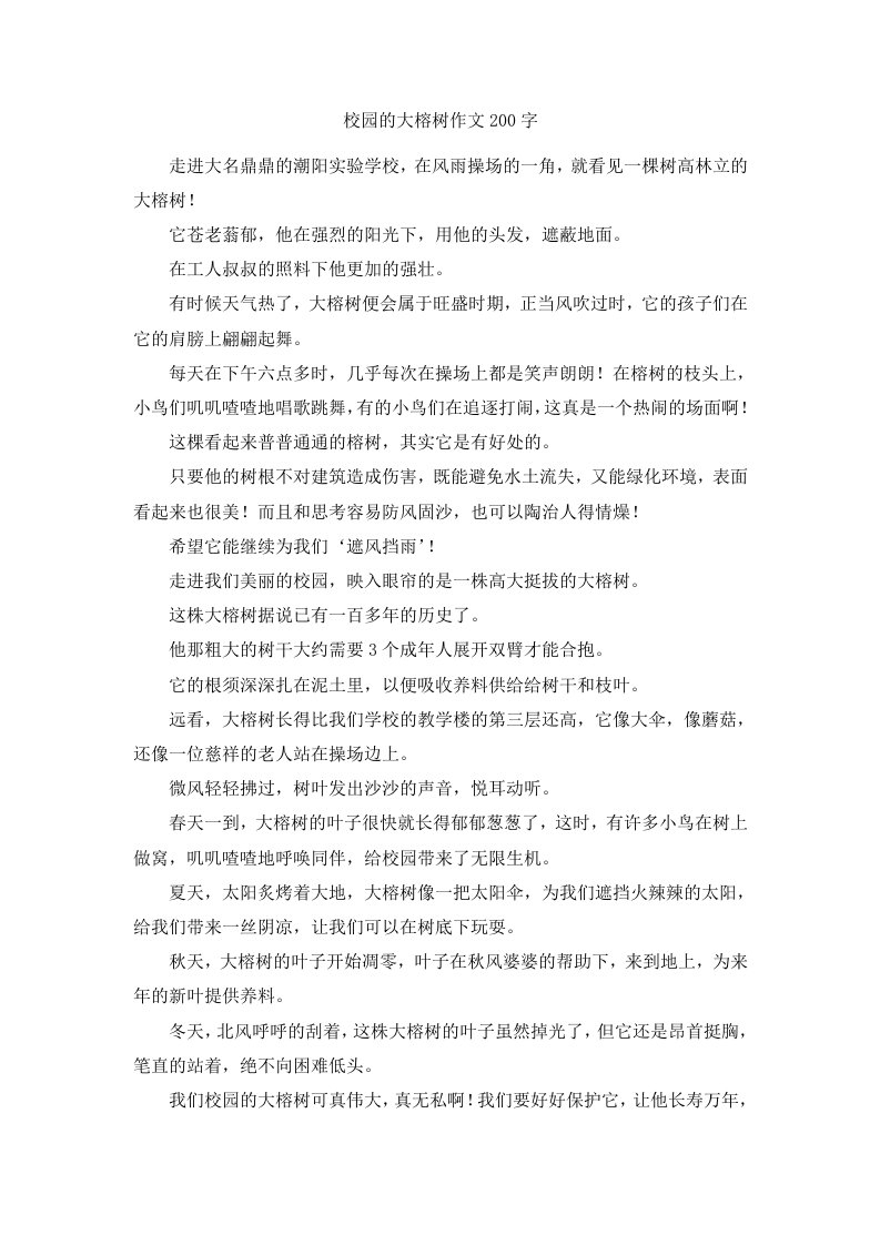 校园的大榕树作文200字