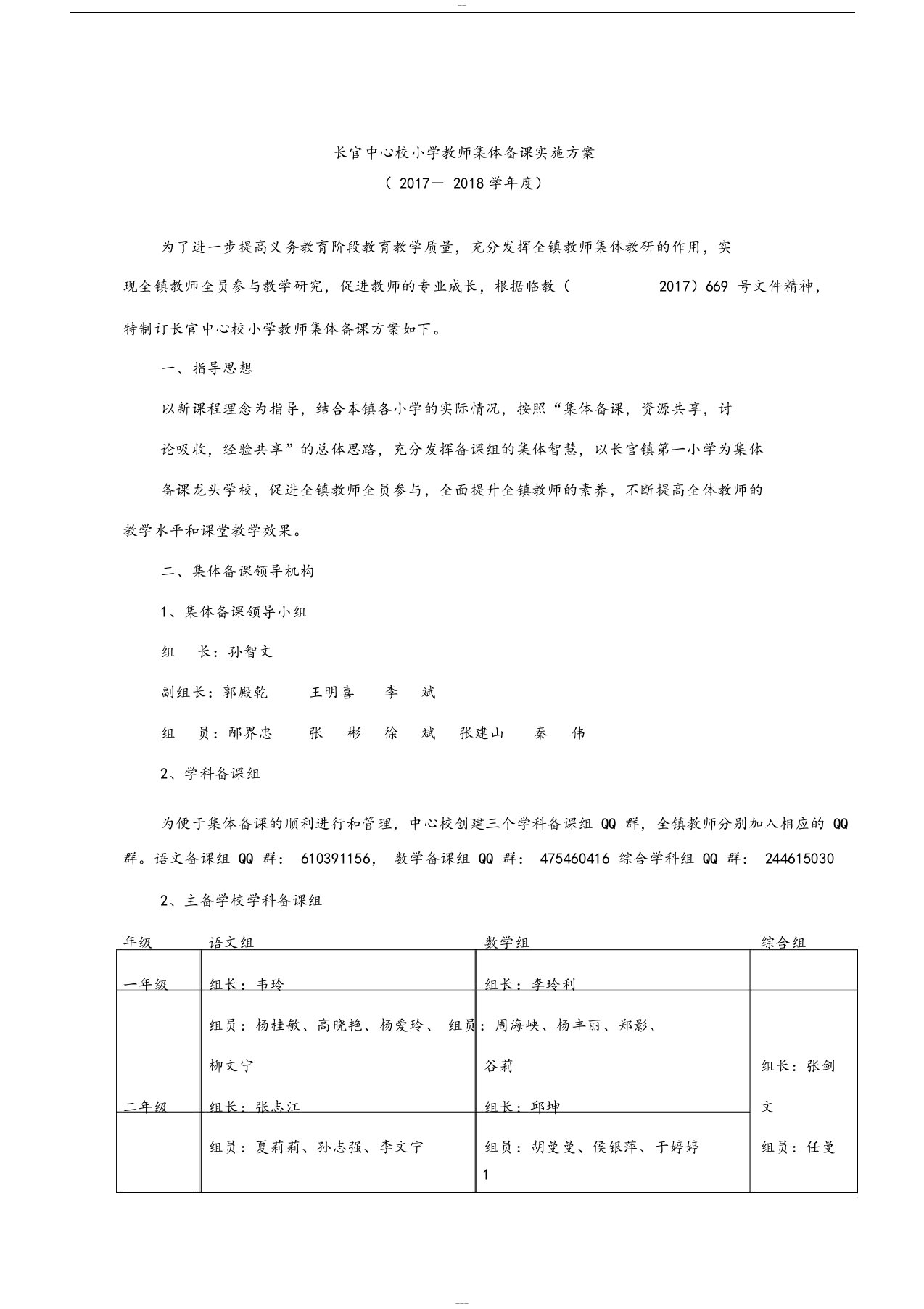 小学教师集体备课实施方案