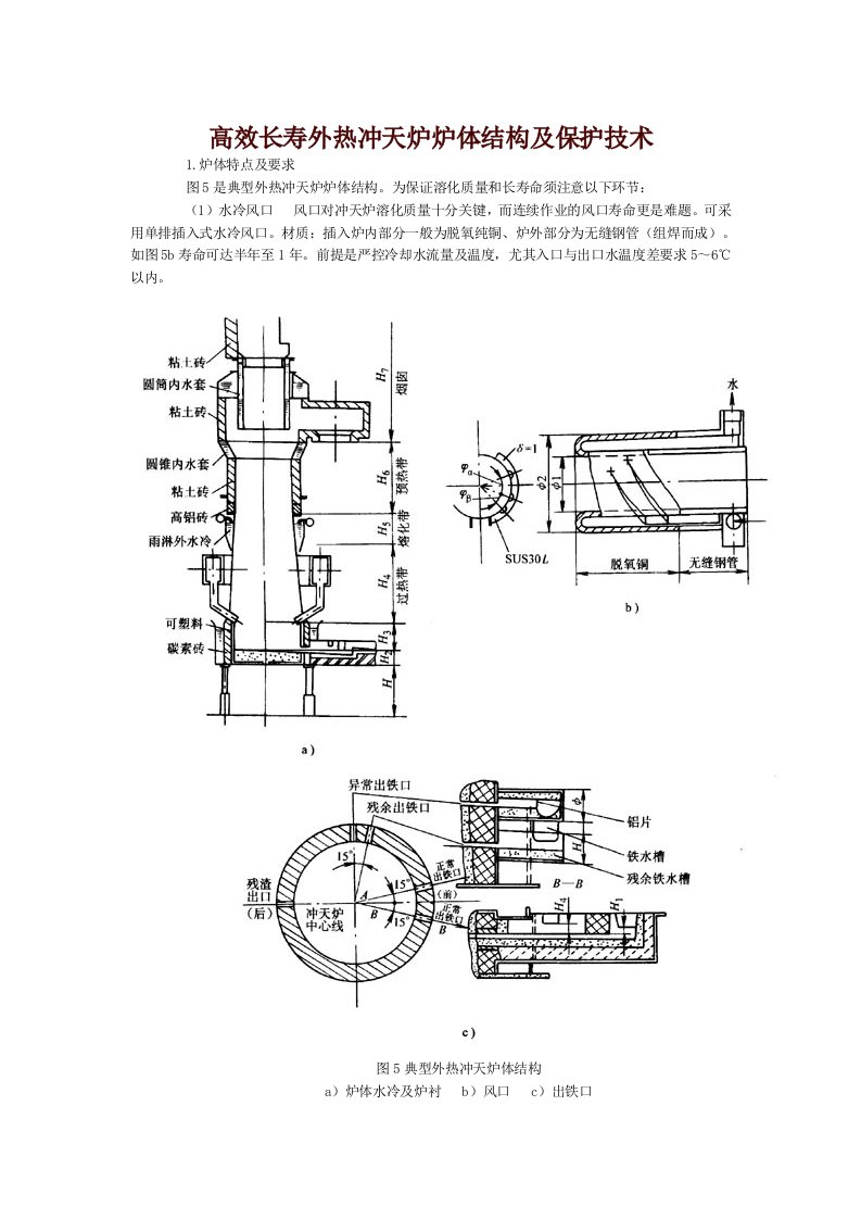 高效长寿外热冲天炉炉体结构及保护技术