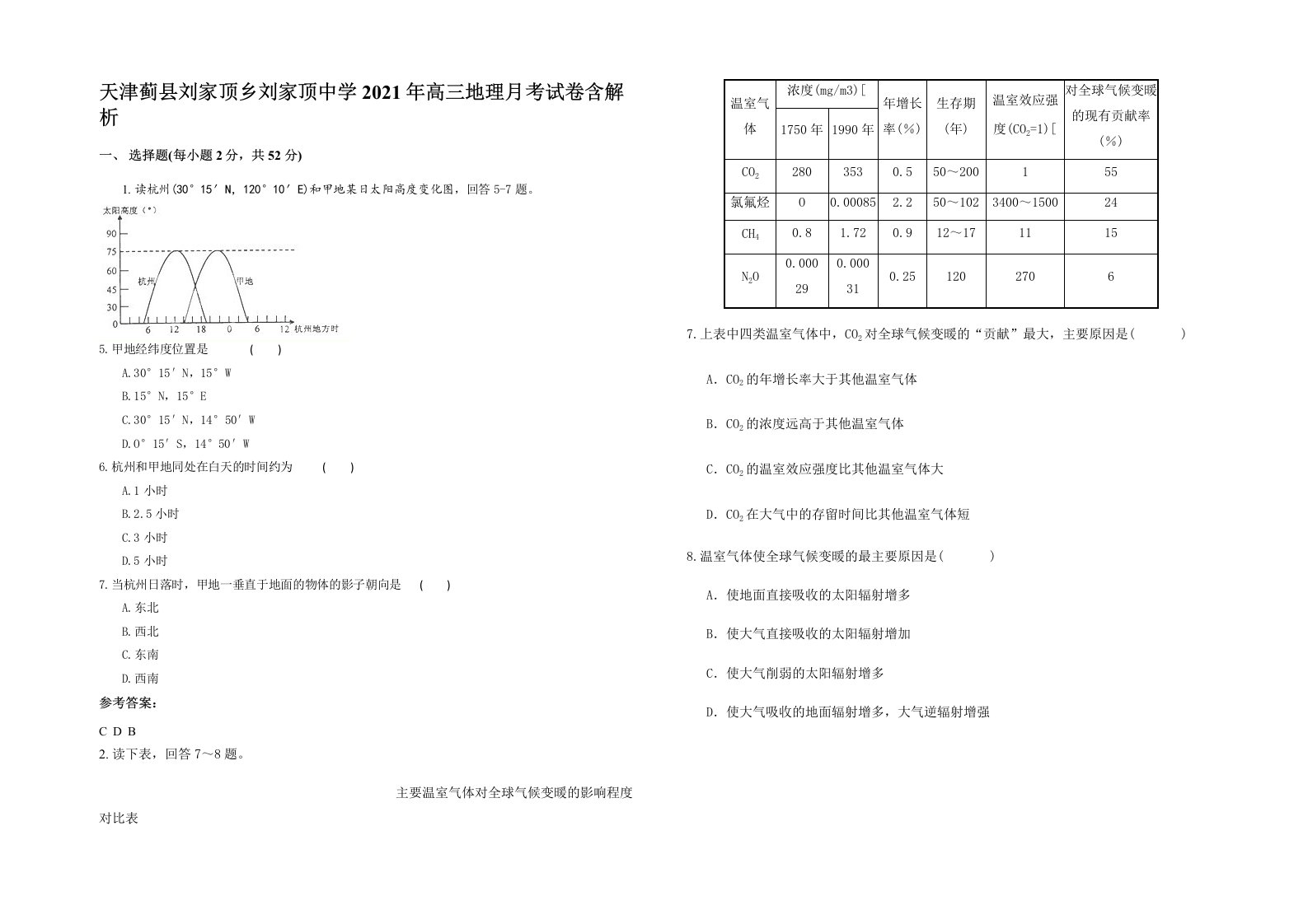 天津蓟县刘家顶乡刘家顶中学2021年高三地理月考试卷含解析