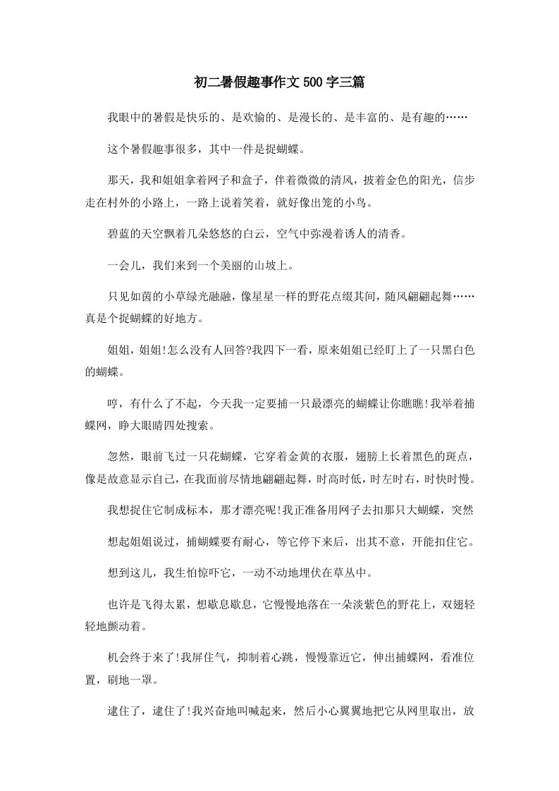 初中作文初二暑假趣事作文500字三篇