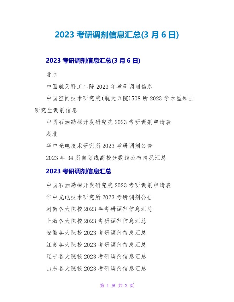 2023考研调剂信息汇总(3月6日)