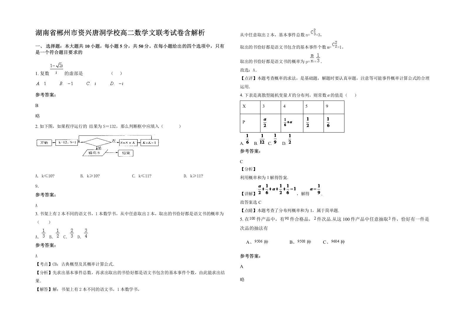 湖南省郴州市资兴唐洞学校高二数学文联考试卷含解析